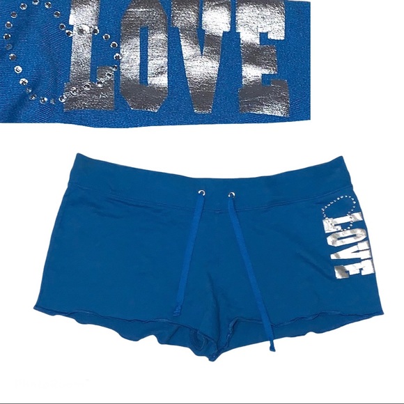 Planet Gold Embellished Shorts Blue 